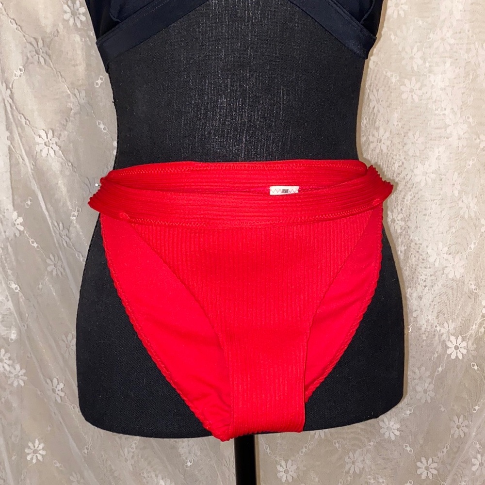 Red Ribbed Swim Hollister Bottoms.